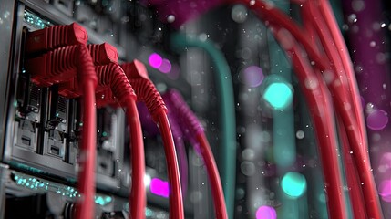 Close Up Of Colorful Network Cables In Server Rack