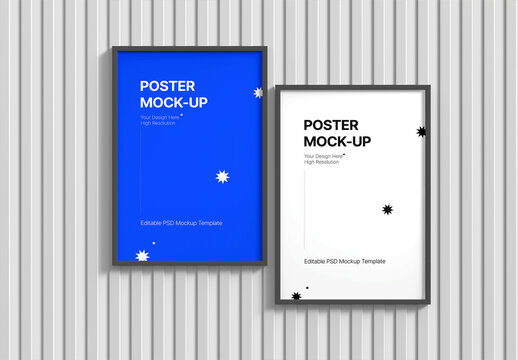Two Poster Frame Mockup on Wall