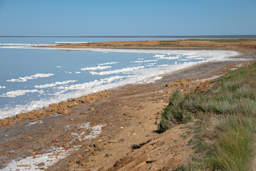 View on the shore of the salt lake Elton. Volgograd region, Russia