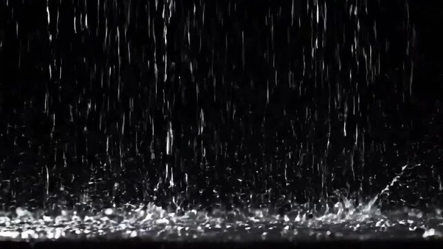 Stormy Rain Effect with Falling Water Drops on Black