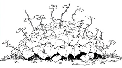 Obraz premium Black and white illustration of a lush bush with delicate leaves and stems