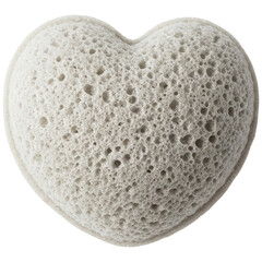 Light gray heart shaped porous sponge or bath bomb, perfect for relaxation and self care.