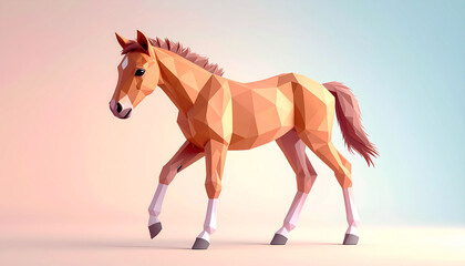 【2026年 午年】ローポリゴンで表現された子馬の3Dイラスト、モダンな年賀状素材