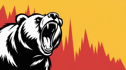 Bear illustration roaring against a downward trend graph background. A powerful illustration captures a bear roaring with financial decline behind it. 