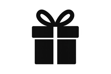 Black gift box icon with ribbon, celebrating holidays, birthdays, surprises, and promotions on...