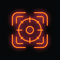 Neon target icon glowing on a dark background, representing concepts such as focus, accuracy, and precision