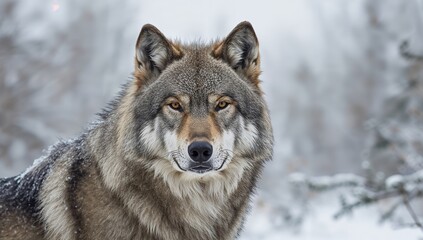 Obraz premium Close-up of a timber wolf in a snowy forest