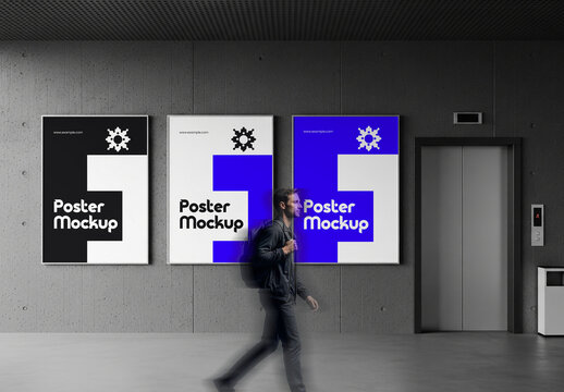 Indoor Three Poster Frame Mockup