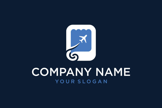 Modern Airline Travel Logo Design with Abstract Airplane and Ticket Scroll Icon