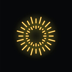 Bright yellow neon light effect is creating a sun shape with rays of light emanating from a circular center