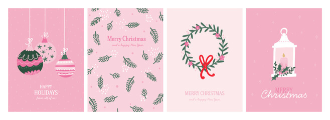 Cute hand drawn set of Christmas Cards, lovely designs, trendy illustrations for season banner, poster, cover - vector