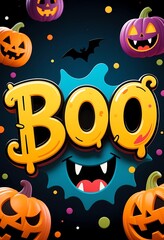 Bright orange letters spell Boo surrounded by playful pumpkins and bats, creating a festive atmosphere for Halloween celebrations, perfect for all ages Generative AI