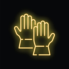 Glowing neon icon of rubber gloves, protective wear for construction workers or cleaning staff