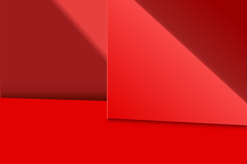 Empty red room background with wall and floor, light shadow shining from window, vector illustration design for product presentation, mockup, backdrop display, banner, wallpaper