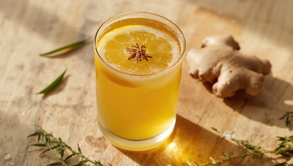Fototapeta premium Refreshing Lemon and Ginger Beverage with Apple Cider Vinegar and Natural Honey