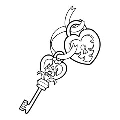 elegant valentine's day element: lock, key, and ribbon