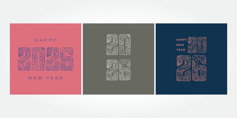 Set Of 2026 New Year Typography Greeting Card Background
