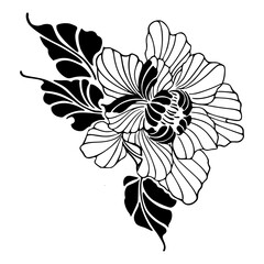 Obraz premium decorative floral design with outline and silhouette leaves vector