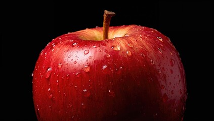 Red apple covered with water droplets