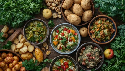 Different types of fresh potatoes and their nutrient content in assorted dishes
