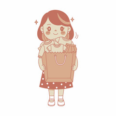 Girl with Shopping Bag Full of Clothes.