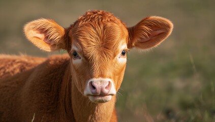 Scarlet young bovine with strikingly lengthy ears