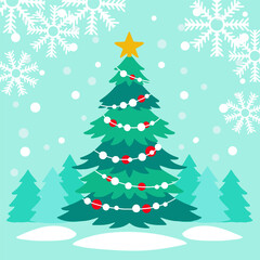 Winter Tree merry christmas illustration background. Beautiful Merry Christmas banner design template. Vector illustration