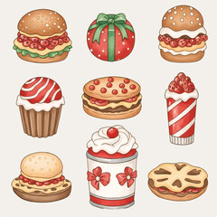 Cute Collection of Christmas and Holiday Desserts Illustration