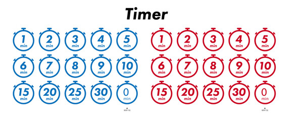 タイマーアイコン（Timer／ストップウォッチ・分表示・青赤カラー）残り時間