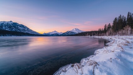 Obraz premium Early spring scenery of frozen Windermere Lake, erosion risk