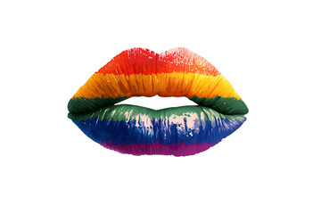 Vibrant rainbow lipstick kiss on lips symbolizing pride and lgbtq+ community celebration
