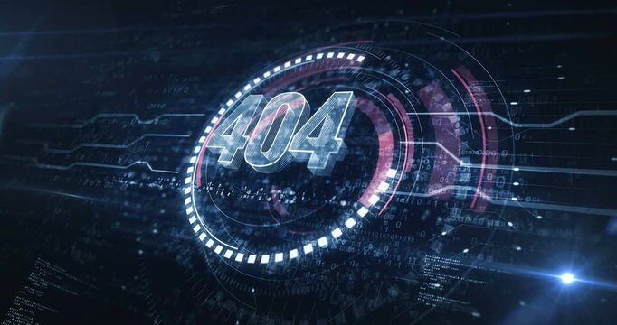 Error 404 page not found oops problem symbol digital concept. Cyber technology and computer background abstract 3d animation. Seamless and loopable.