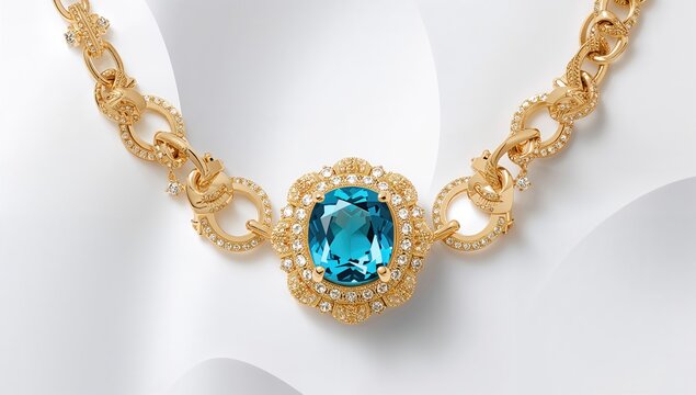 Golden Jewelry Design Featuring Topaz and Diamond Metal Ring with Chain and Earrings