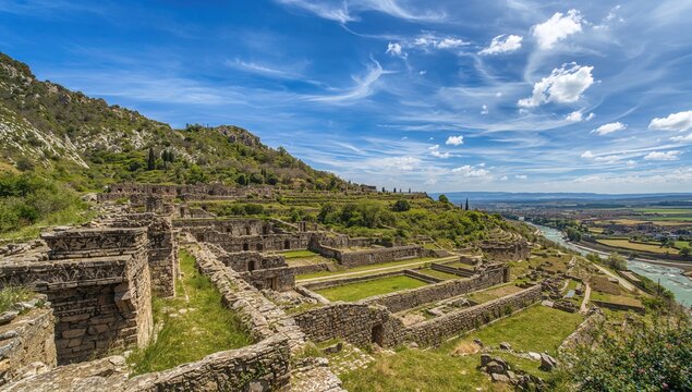 Ancient Cave City in a River Valley