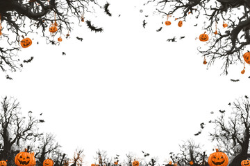 Festive halloween decorations with pumpkins and garlands create spooky ambiance