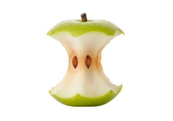 Green Apple Core with Visible Seeds Isolated on White Background