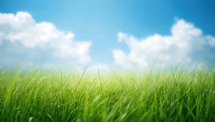 Abstract Background of Green Grass Under a Blue Sky, Ideal for UI Backdrop