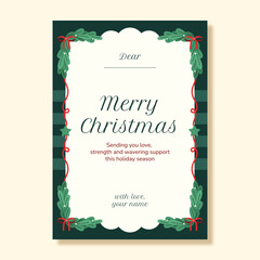 Christmas Greeting Card Template Design with Mistletoe and Ribbon