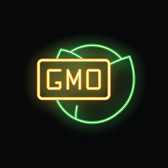 Glowing neon icon of cabbage with gmo sign, representing genetically modified food