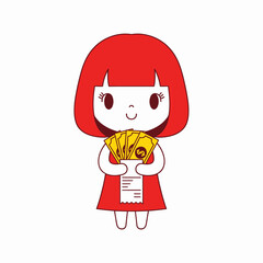 Cartoon Girl Holding Money and Receipt Illustration.