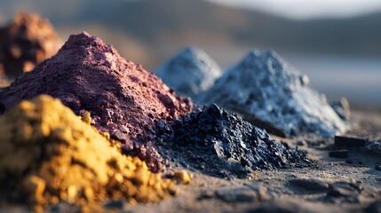 Detailed view of vibrant mineral piles at a rare earth mine highlighting extraction diversity and sustainable impact on modern industrial practices