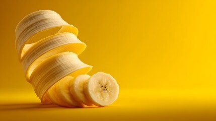 Striking Illumination: Delicately Sliced Bananas with a Yellow Backdrop Merging Creative Marketing and Food Artistry for Brands