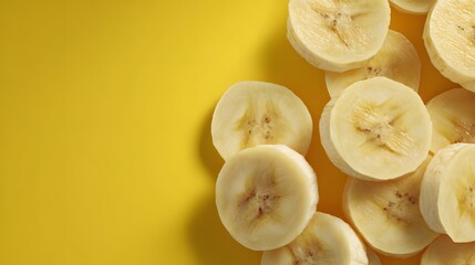 Lively Banana Slice Composition on Glowing Yellow Canvas for Vibrant and Healthy Modern Branding Visual