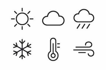 Weather icons: sun, cloud, rain, snowflake, thermometer, wind