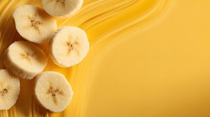 Lively Banana Slice Composition on Glowing Yellow Canvas for Vibrant and Healthy Modern Branding Visual