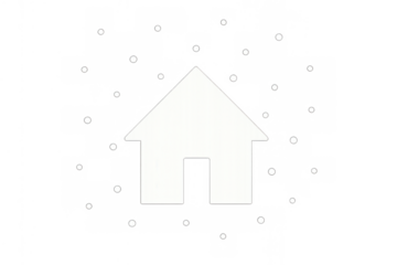 White simple house icon with snowflakes falling, representing home ownership, real estate, and winter themes on transparent background
