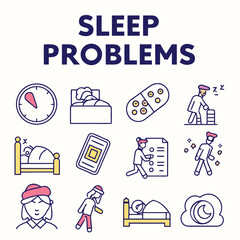 Sleep problems vector icons collection scalable illustration for health and wellness themes vector
