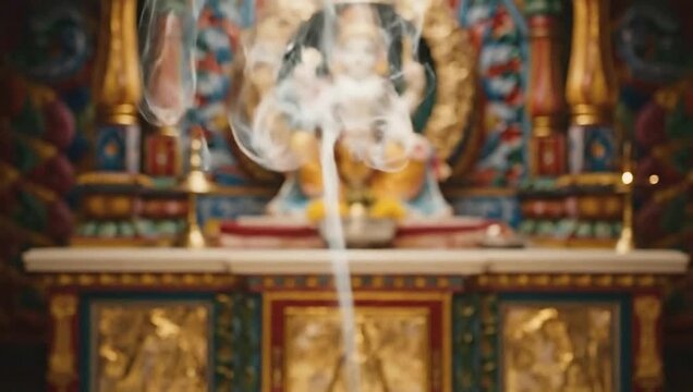 iskcon incense smoke rising hindu temple altar