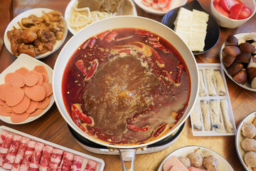 Traditional Chinese Homemade Mala Spicy Hotpot, Sichuan cuisine food.