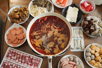 Traditional Chinese Homemade Mala Spicy Hotpot, Sichuan cuisine food.